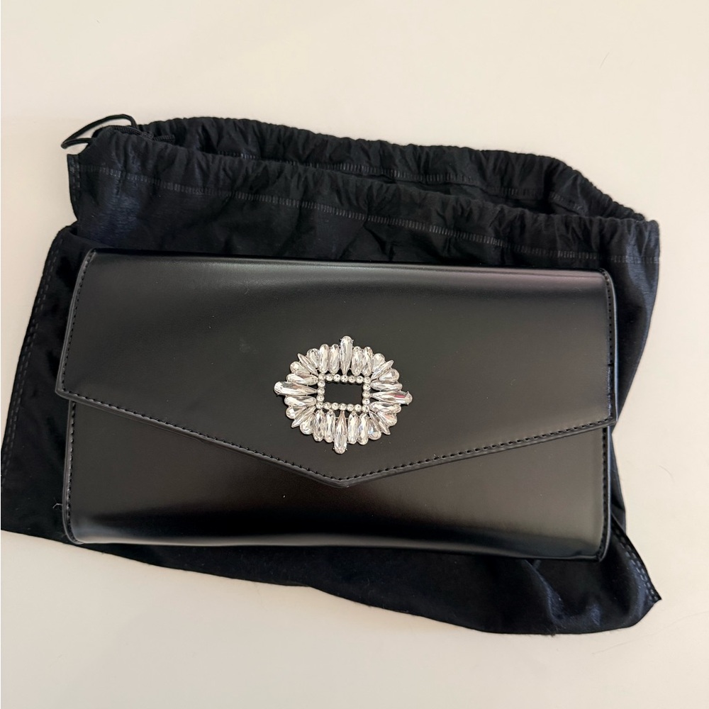 Badgley Mischka Elegant Black Clutch with Silver Accent